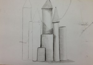 Trumbull High Student's Still Life of Cylinders & Cones.